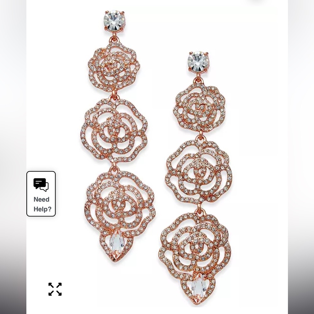 14k Rose Gold-Plated Pavé Rose Triple Drop Earrings
